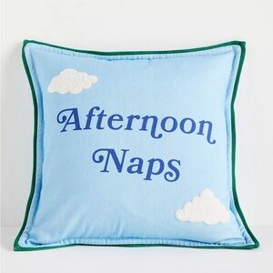 NEW Anthropologie Cotton Printed Novelty Text Pillow, Afternoon Naps, 18”